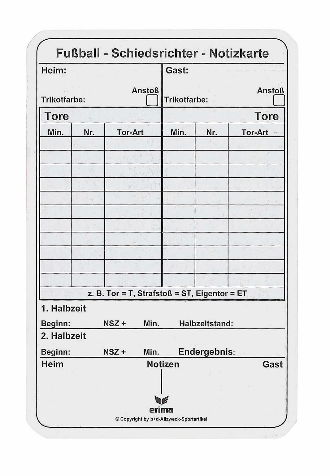 Spielnotizkarten-Set Fußball